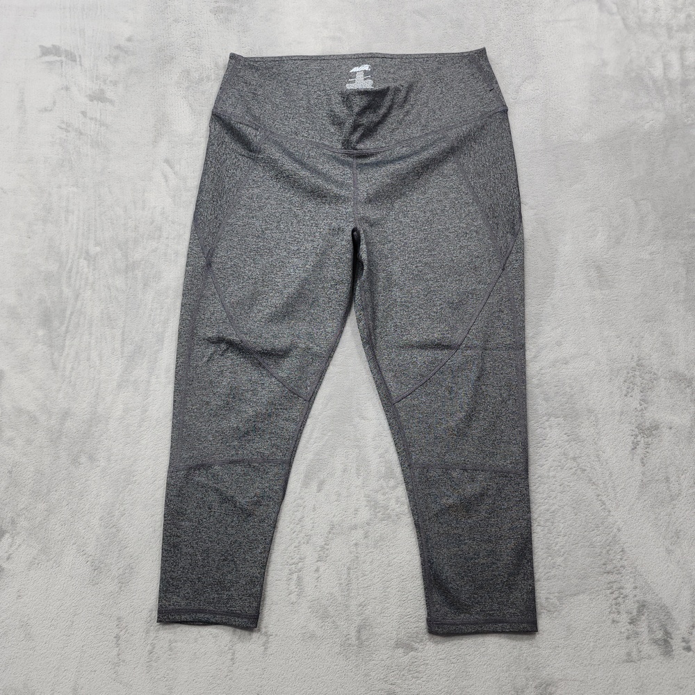 Avia Capri Leggings Womens L Gray Solid Knit Stretch Yoga Gym Running Workout